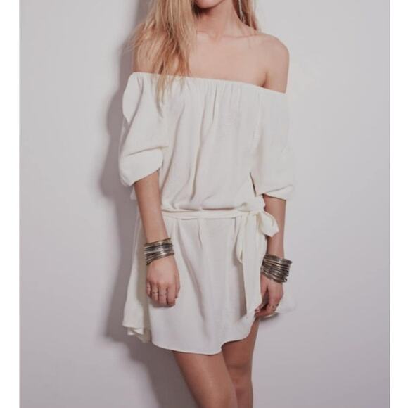 Free People Off The Shoulder Floral Embroidered Dress Blouson Cottage Coquette - Picture 8 of 8